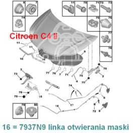 linka otwierania maski Citroen C4 II od OPR1089489 (oryginał Citroen)