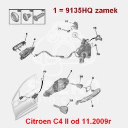 mechanizm zamykania Citroen C4 II od 2009r lewy przód (oryginał Citroen)