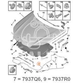 linka otwierania maski Citroen C5 III X7 - czarny uchwyt (oryginał z sieci Citroen)
