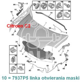 linka otwierania maski Citroen C2/ C3/ Peugeot 1007 (oryginał Citroen)