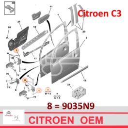 zawias drzwi Citroen C3/ C3 II prawy - dolny (oryginał Citroen)