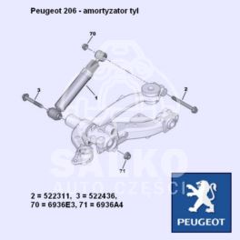 śruba amortyzatora tył Peugeot 206 do belki (oryginał Peugeot)