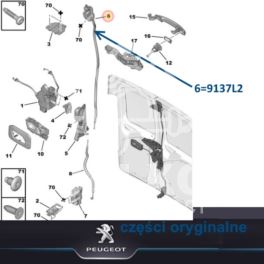 zatrzask drzwi EXPERT 3 tylnych - rygiel górny z linką (oryginał Peugeot)