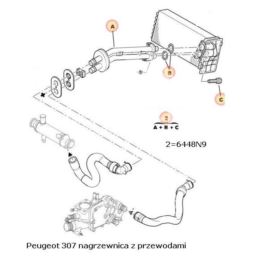 dwururka nagrzewnicy Peugeot 307 z oringami BEHR +AC Opr- (oryginał Peugeot)