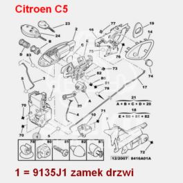 mechanizm zamykania Citroen C5 I/ C5 II lewy przód (oryginał Citroen)