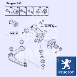 śruba zwrotnica/amortyzator Peugeot 206 M10x1,5-69 (oryginał Peugeot)