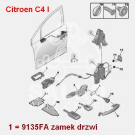 mechanizm zamykania Citroen C4 lewy przód (oryginał Citroen)