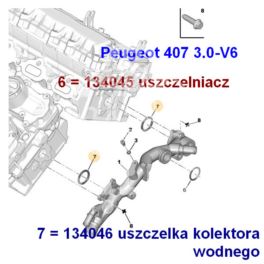 uszczelka kolektora wodnego Citroen, Peugeot, Renault 3,0-V6 ES9J4/Z7X - oryginał Renault