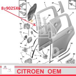 uszczelka drzwi Citroen C3 III lewy tył, boczna - górna na drzwi (oryginał Citroen)