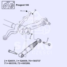 śruba amortyzatora tył Citroen SAXO/ Peugeot 106 do wahacza (oryginał Peugeot)