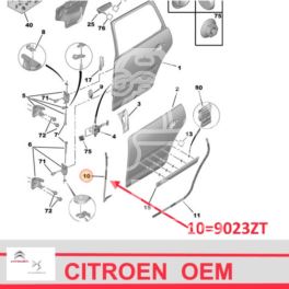 uszczelka drzwi Citroen C4 PICASSO lewy tył, boczna na drzwi (oryginał Citroen)